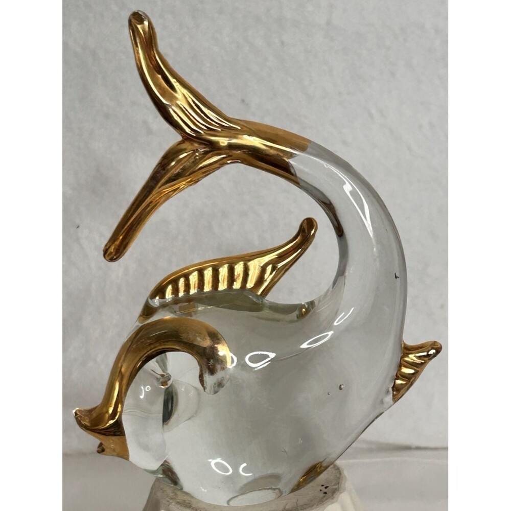 Signed Vintage Murano Italian Clear Italian Art Glass Fish 24K 525 CK